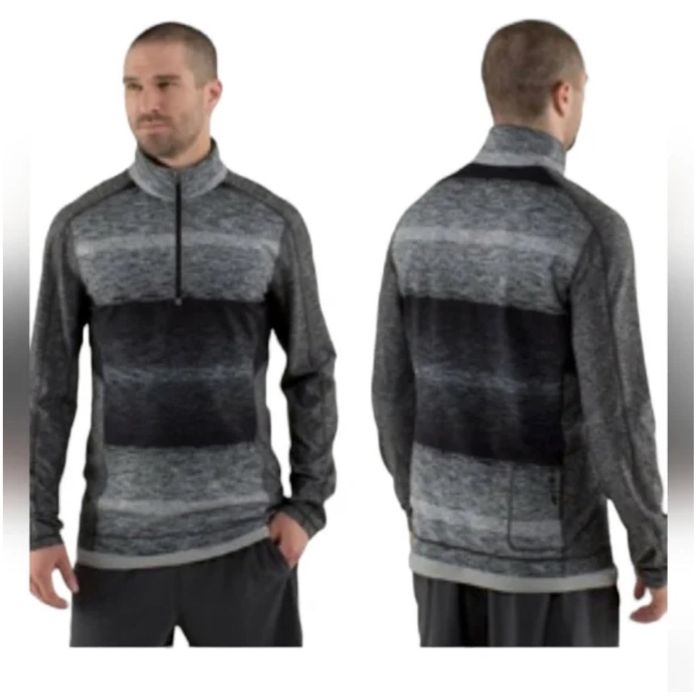 Lululemon Universal Stripe Black Soot Light White Core 1/2 Zip Pullover Mens M